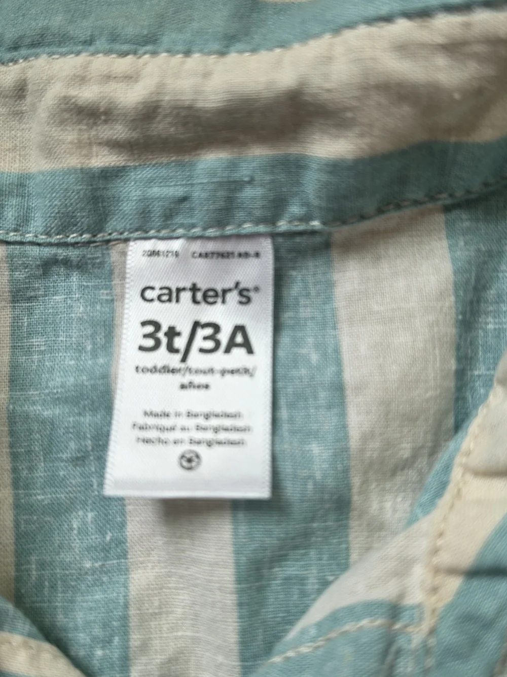 Carter's Boys Short Sleeve Button-Up Shirt - Aqua & Cream Stripes